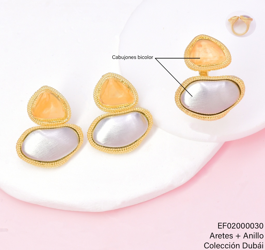 ARETES DOR OVALO GRIS & DOR C/ ANILLO FD25837