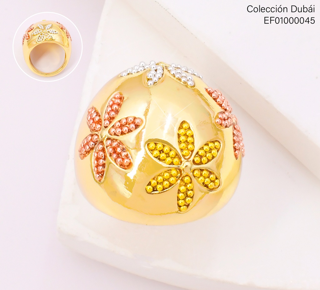 ANILLO CABULLON 4 FLORES PUNTEADAS FD25819