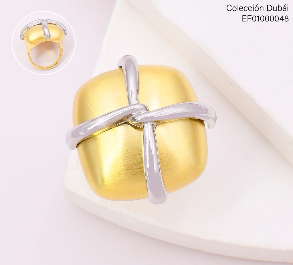 ANILLO CUADRO DORADO C/LINEAS PLAT.FD25723