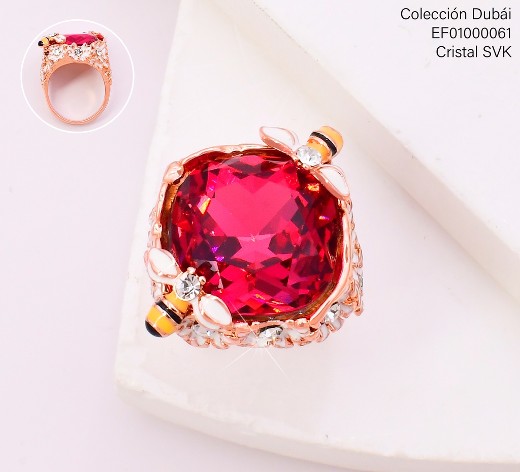 ANILLO FLORES BLANCAS C/2 ABEJITAS ZIRC.GR.ROJA FD25733