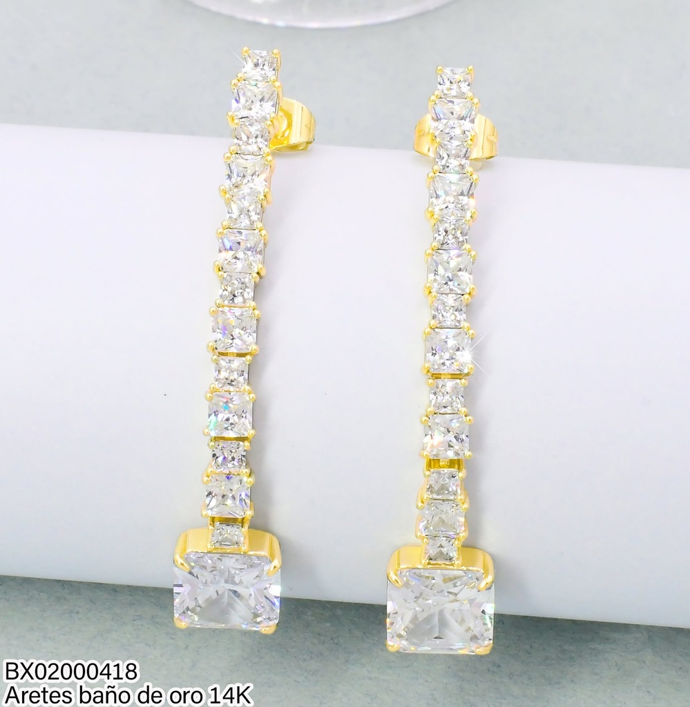 ARETES LARGOS BAÑO DE ORO 14K. XUPING ZIRC.CUADRO/+GRANDE JEZF-6636