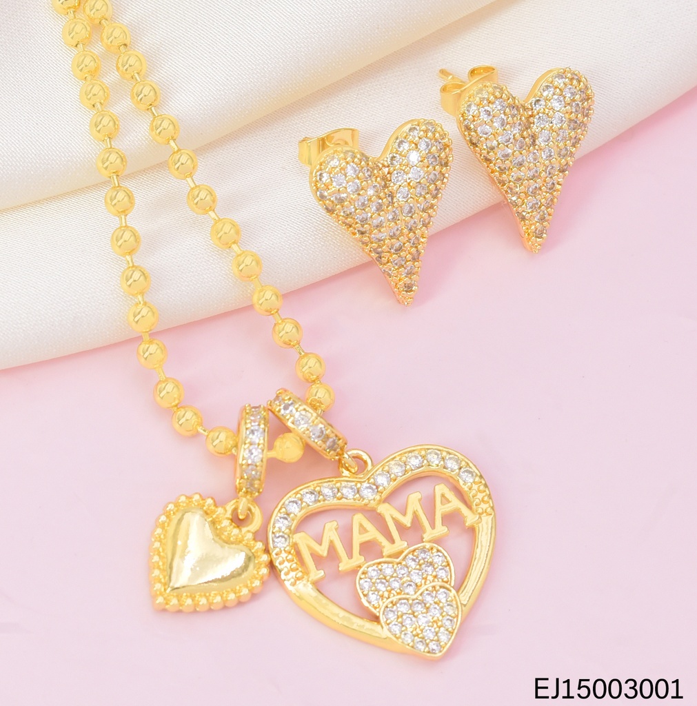 SET DOR PELOTITAS/ CORAZON ZIRC./ CORAZON ¨MAMA¨  Z945-212