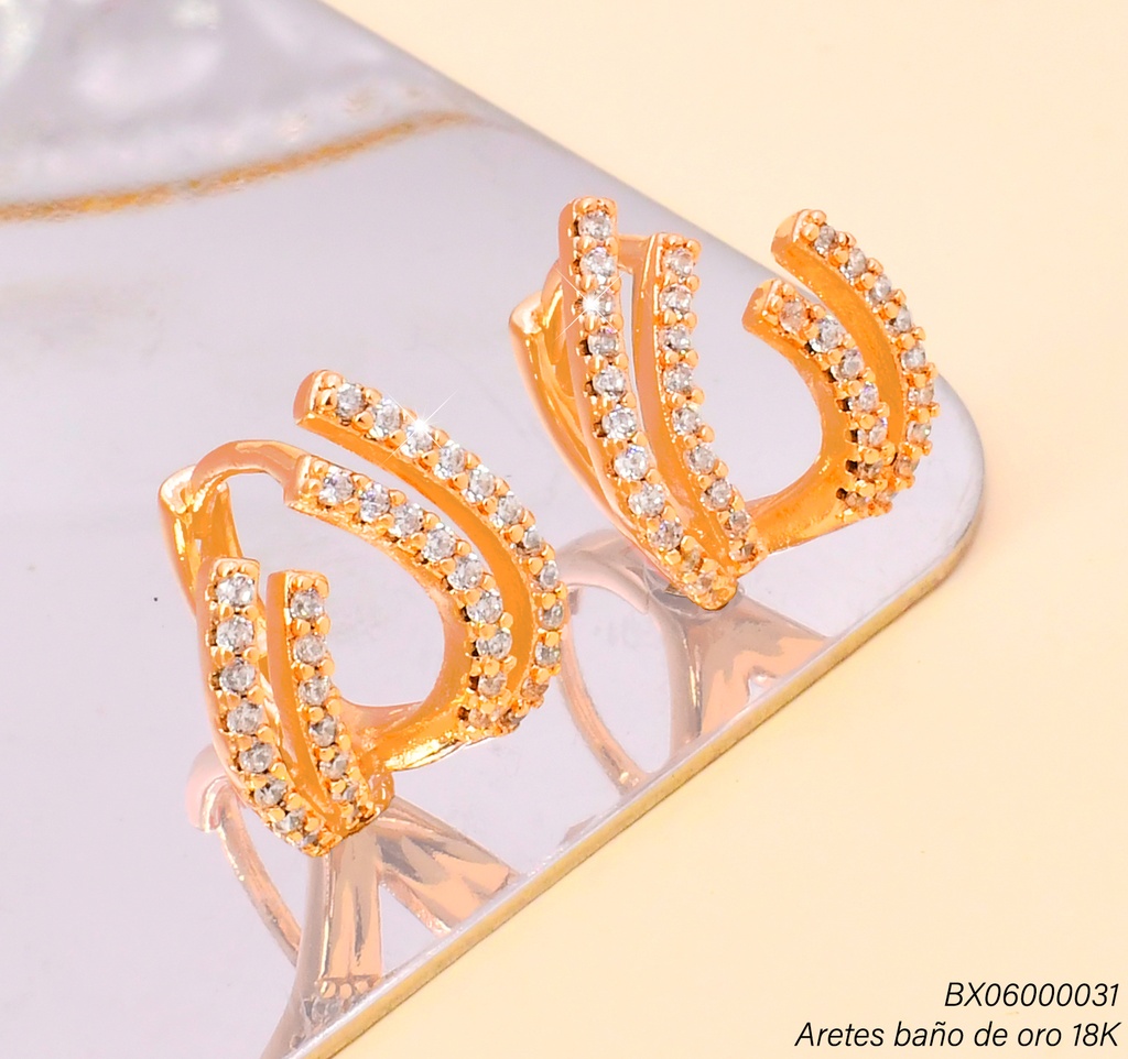 ARGOLLA BAÑO DE ORO 18K. XUPING DOBLE "U" ZIRC.