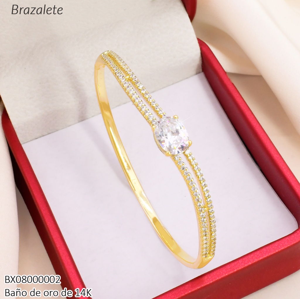 BRAZALETE BAÑO DE ORO 14K. XUPING 2 LINEAS ZIRC.SOLITARIO BE1142-4274 012026