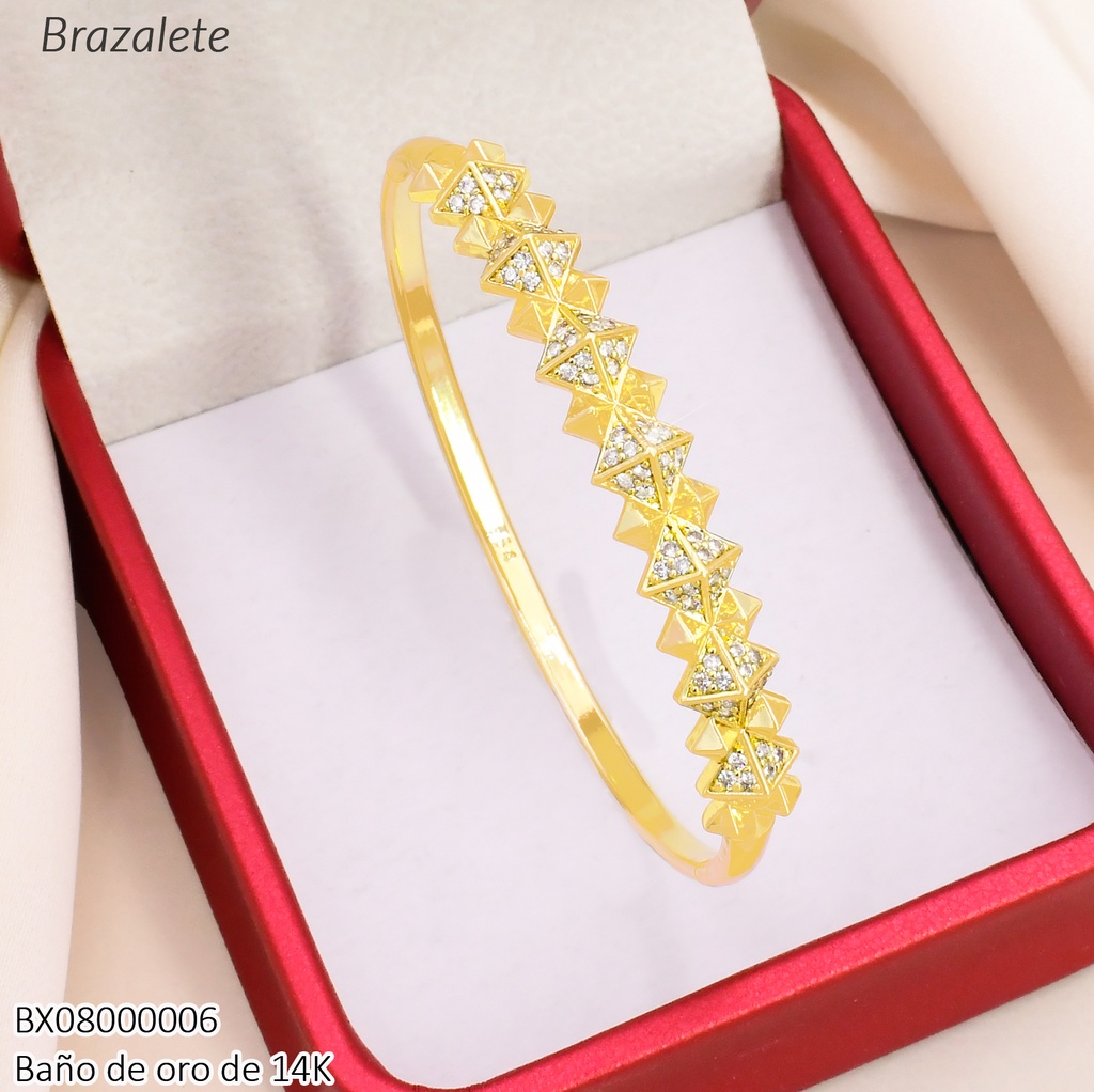 BRAZALETE BAÑO DE ORO 14K. XUPING ROMBOS LISO/ZIRC. 012026