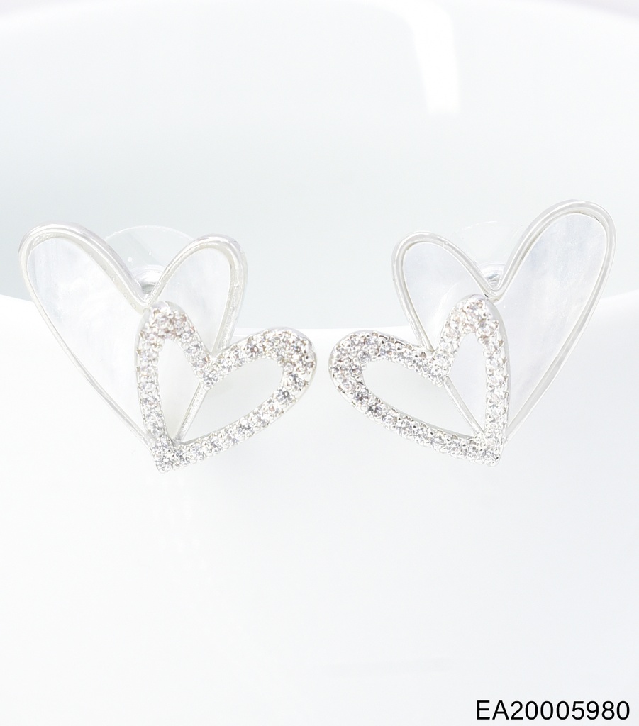 ARETES PLAT DOBLE CORAZON NACAR/ZIRC. EE4952-6 012026