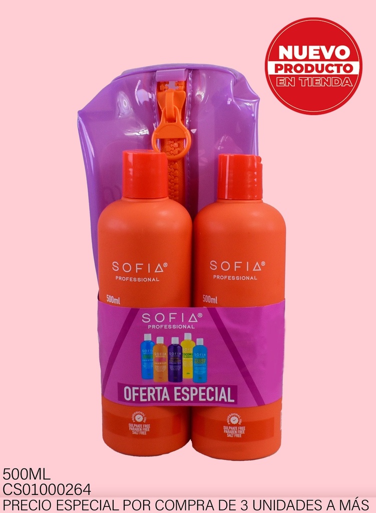 SET CON COSMETIQUERA BIOTIN + COLAGENO SOFIA PROFESIONAL 500ML 90082B
