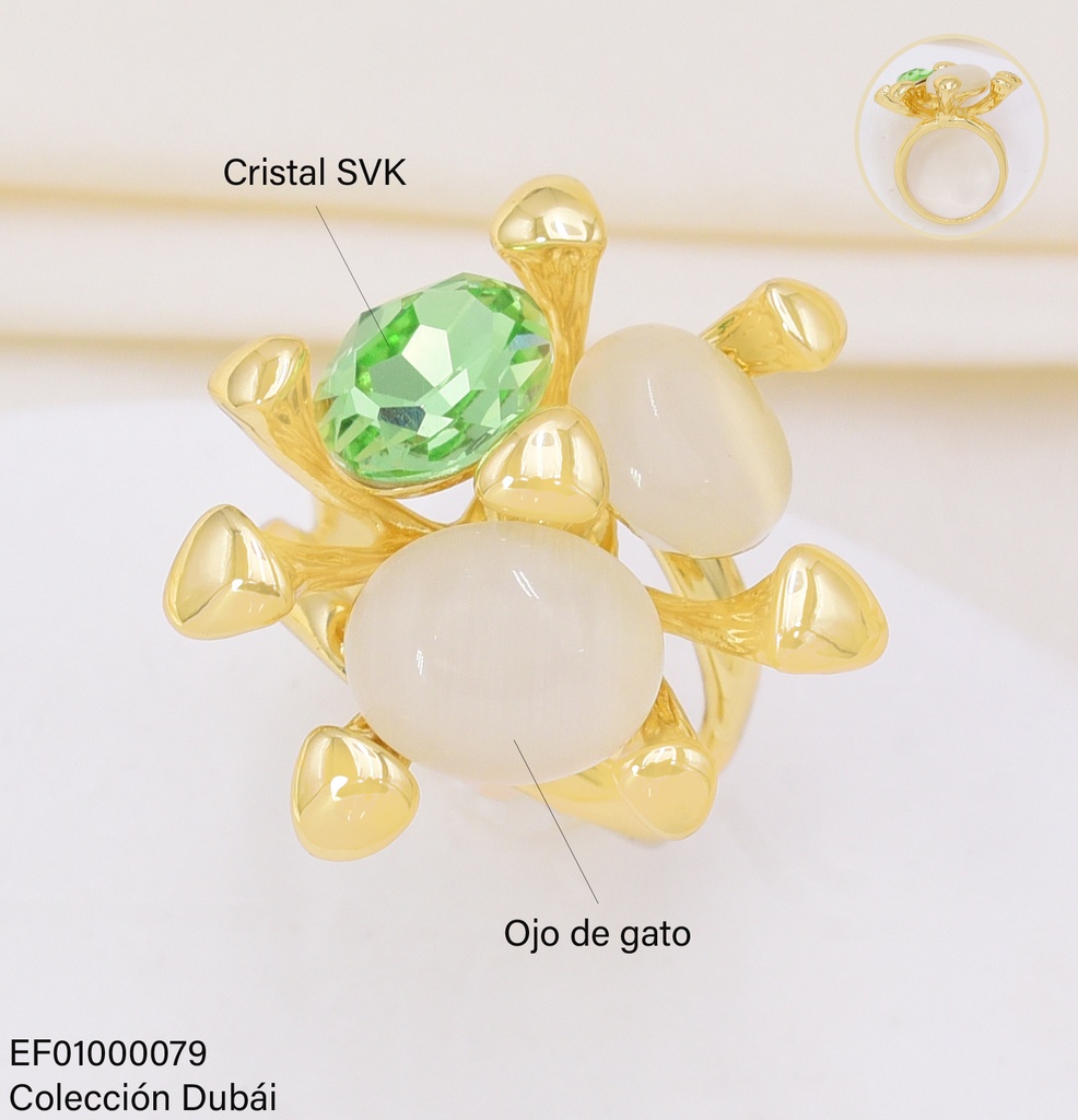 ANILLO DOR PIEDRAS OVALADAS CREMA/VERDE FD25282