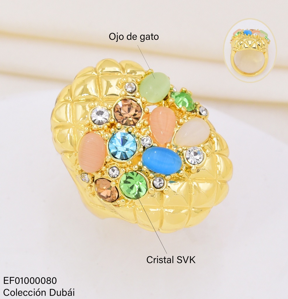 ANILLO DOR OVALO PIEDRAS VARIOS COL. CENTRO FD25323