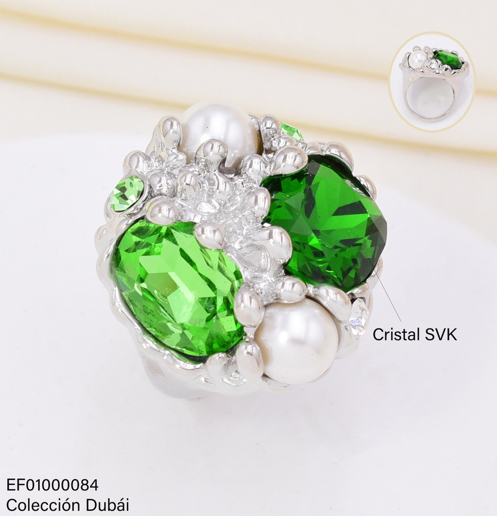 ANILLO PLAT ZIRC VERDES/PERLAS FD25278