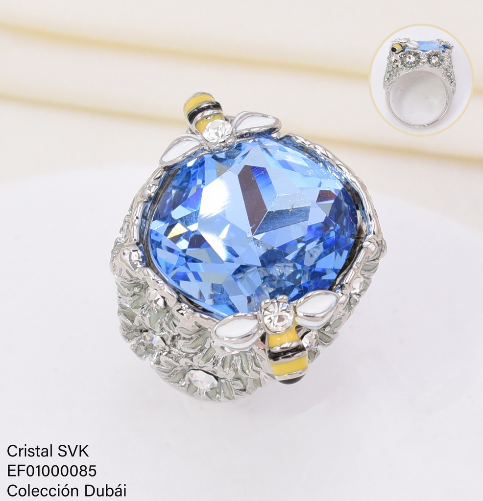 ANILLO PLAT ZIRC. CELESTE/FLORES/ABEJAS FD25285