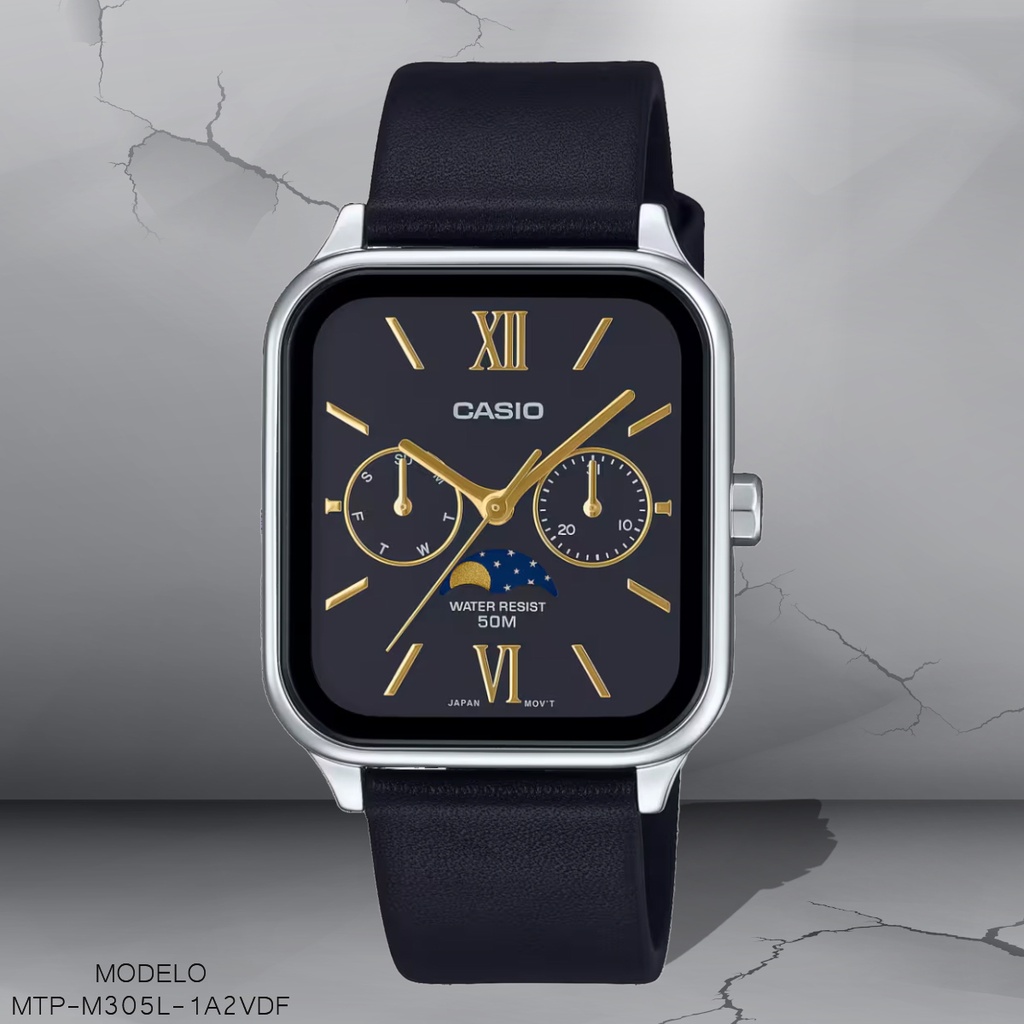 RELOJ CASIO ANALOGO MTP-M305L-1A2VDF CUERO NEGRO