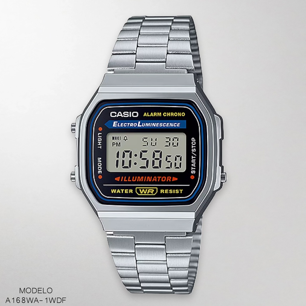 RELOJ CASIO DIGITAL A168WA-1WDF METAL PLAT.