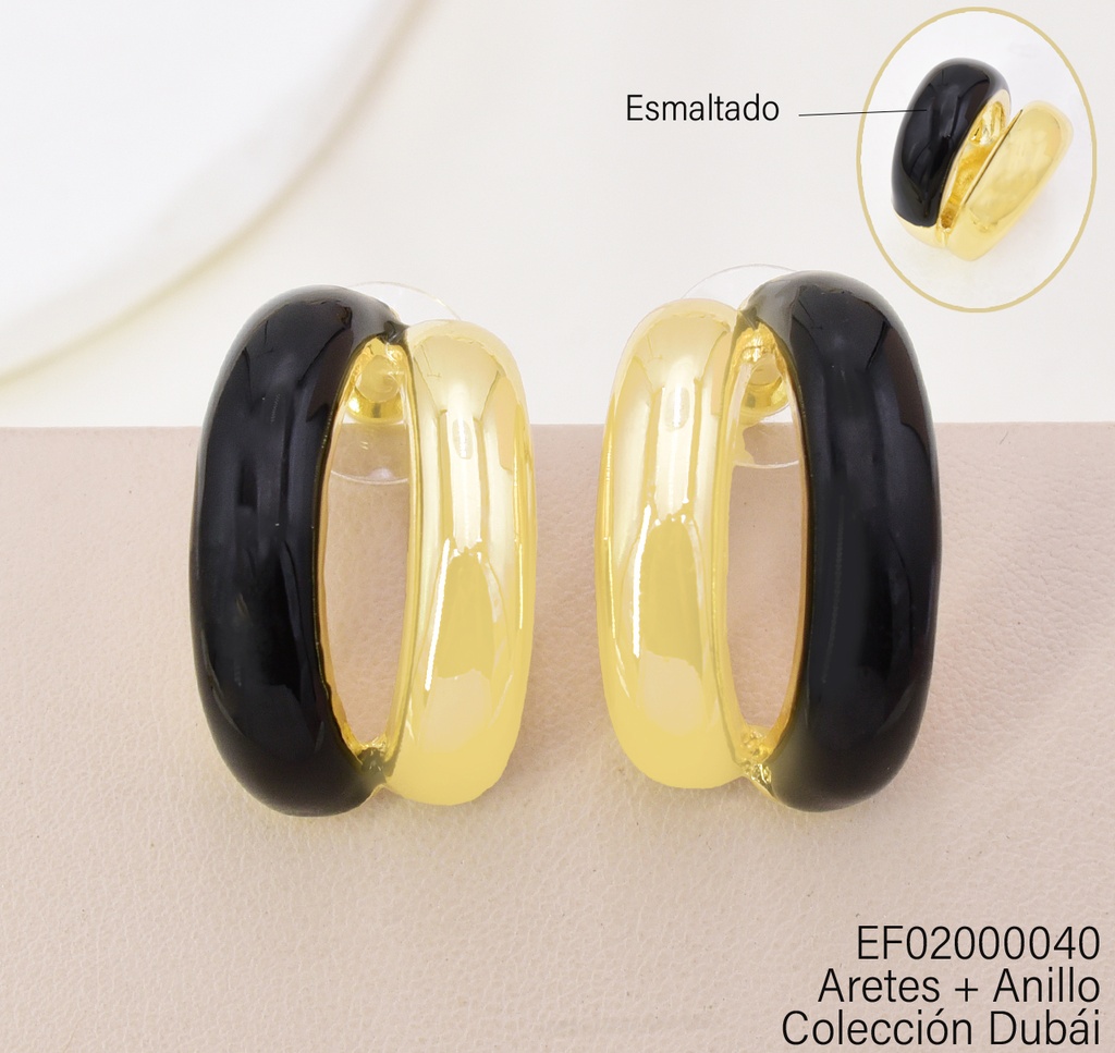 ARETES “C“ DOBLE DOR & NEGRO C/ANILLO FD25694