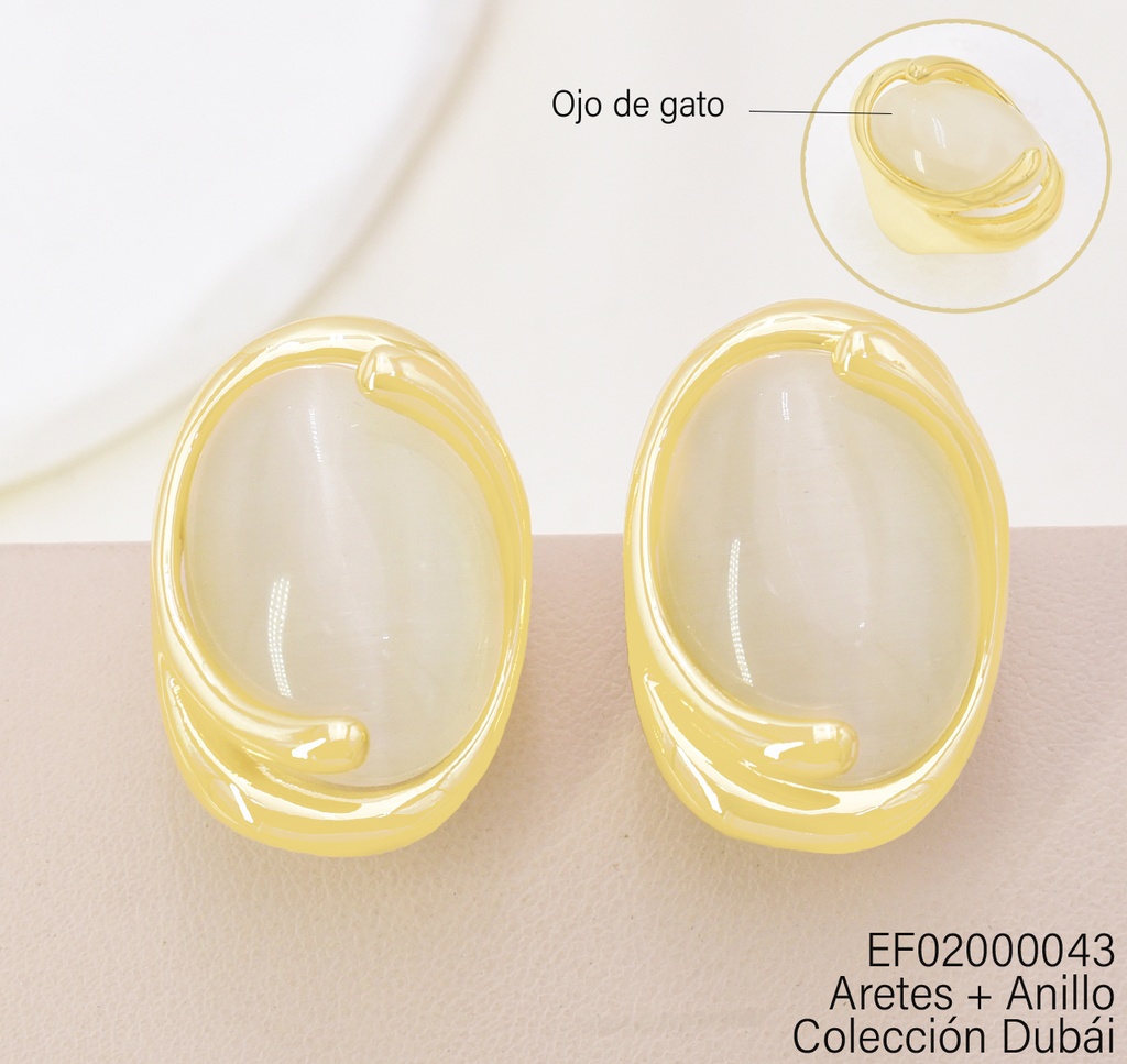 ARETES DOR OVALO PIEDRA BEIGE FD25622