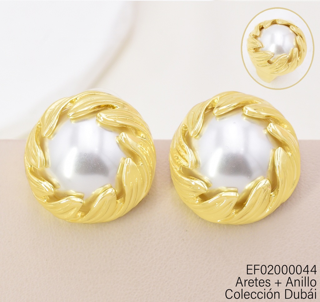 ARETES DOR RD PERLA C/ANILLO FD25458