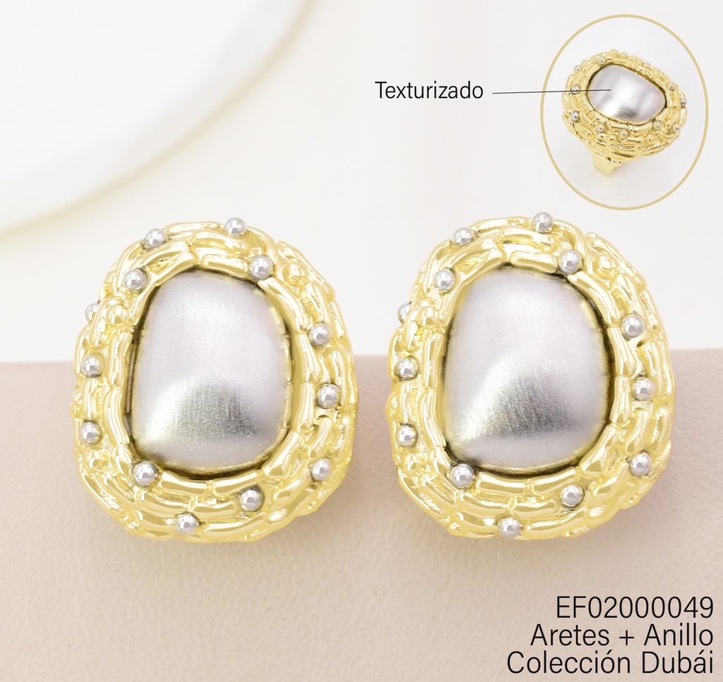 ARETES DOR OVALOR IRREG. GRIS C/ANILLO FD25469