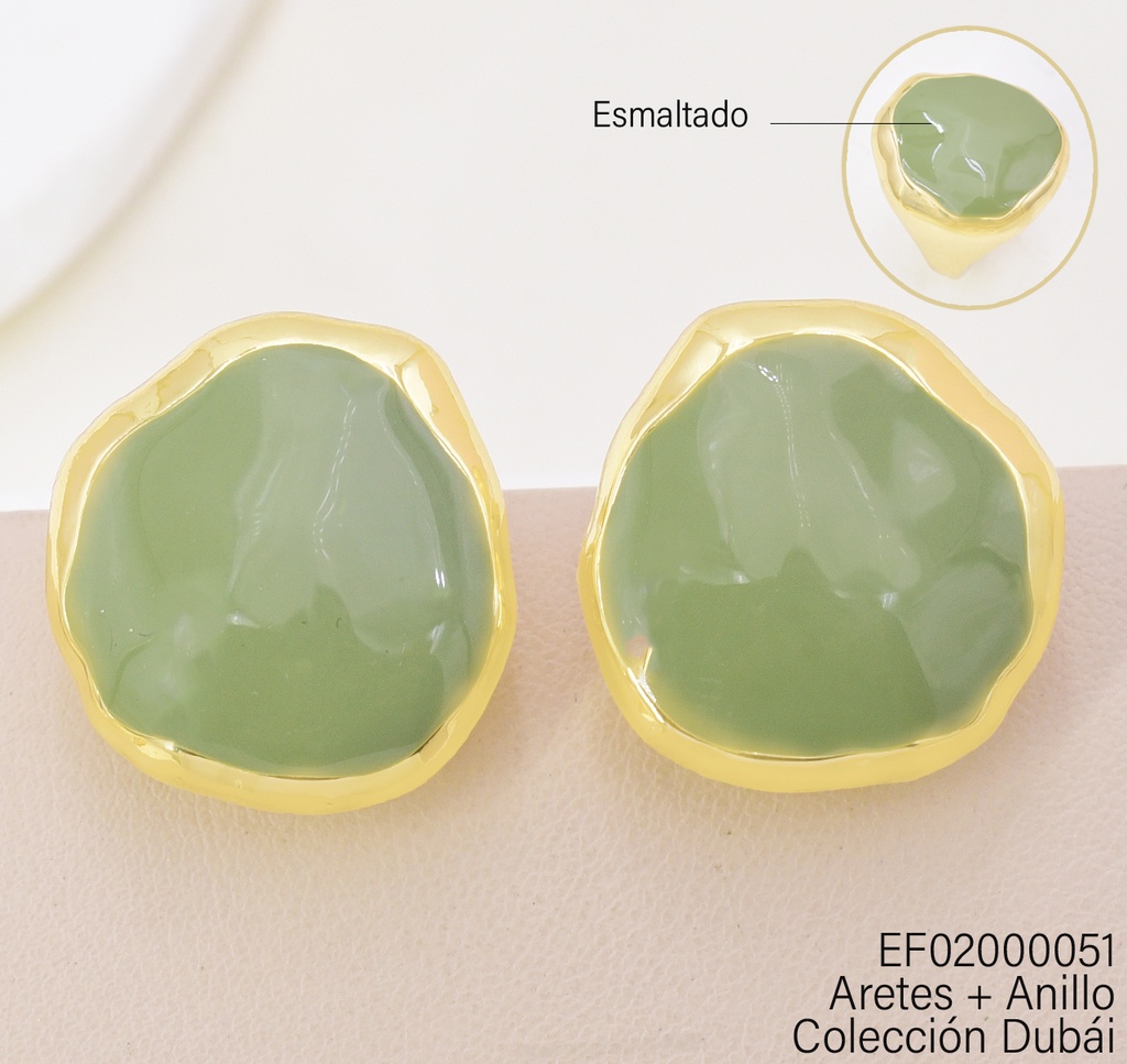 ARETES DOR RD IRREG. VERDE C/ANILLO FD25631