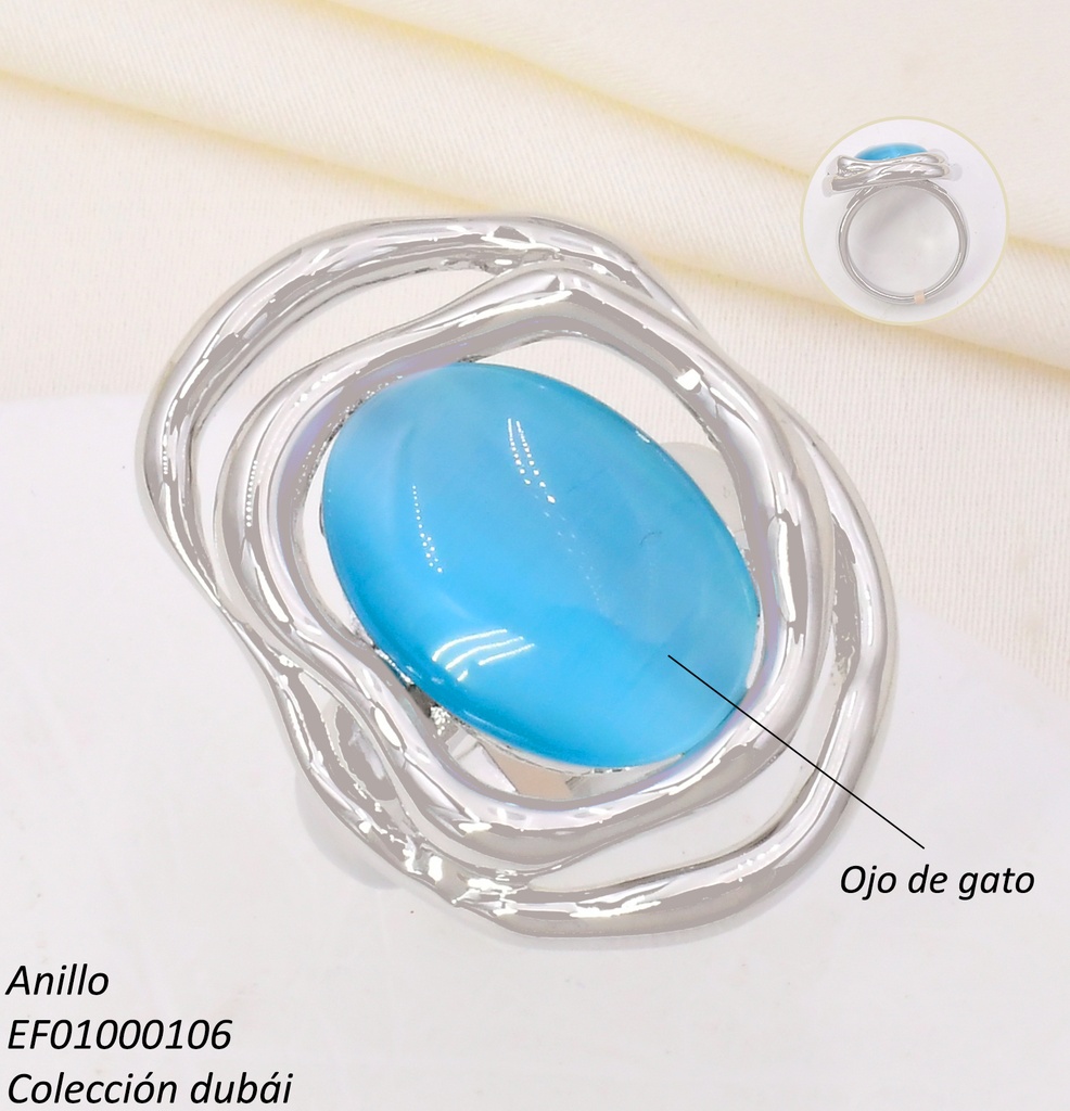 ANILLO PLAT CROQUI IRREG. OVALO CELESTE FD25663