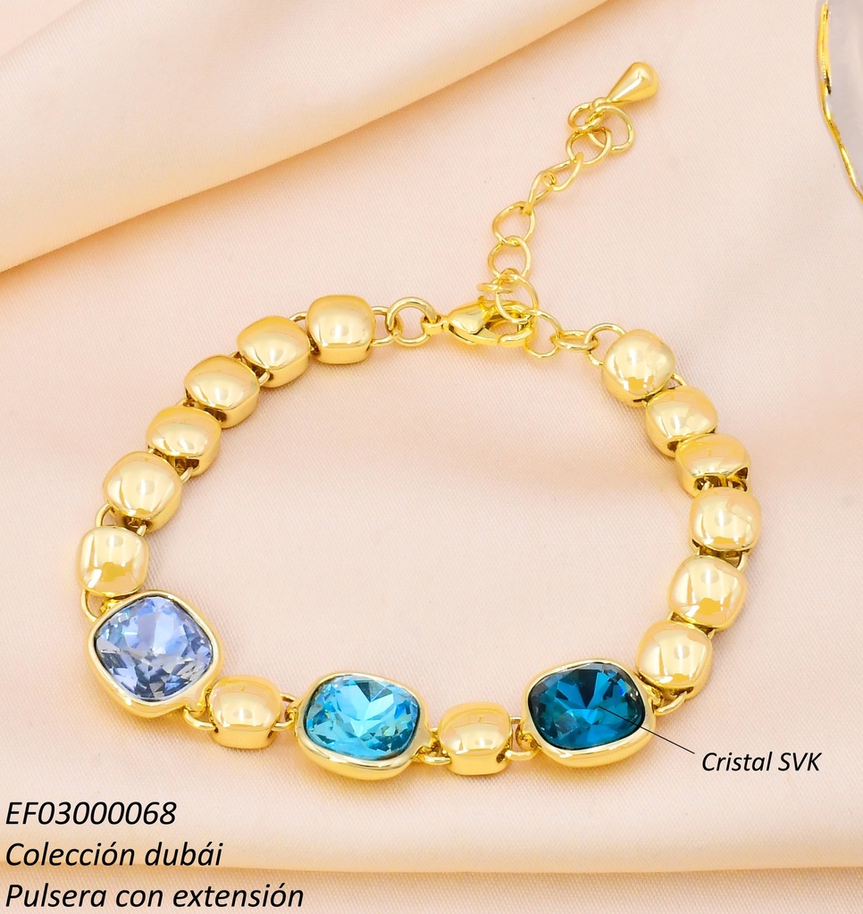 PULSERA DOR ESLABONES CUADRADO CELESTE FD25534
