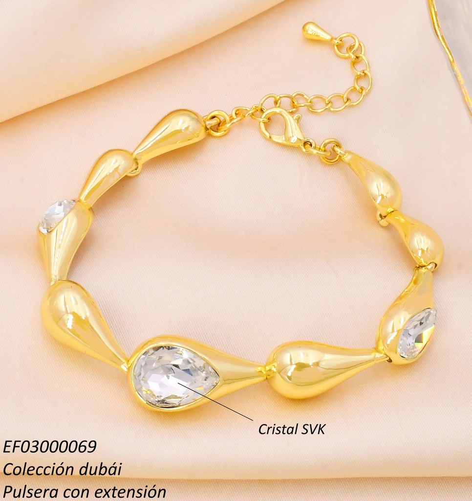 PULSERA DOR GOTAS LISAS / ZIRC. CRISTAL FD25672
