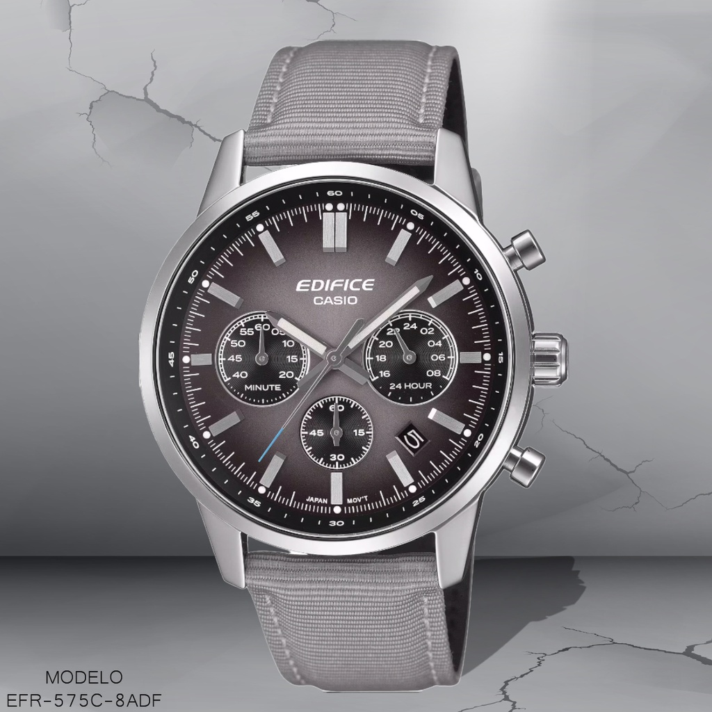 RELOJ CASIO EDIFICE ANALOGO EFR-575C-8ADF TELA GRIS/CUERO