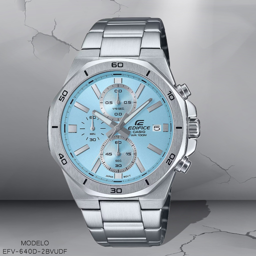 RELOJ CASIO EDIFICE ANALOGO EFV-640D-2BVUDF METAL PLAT.