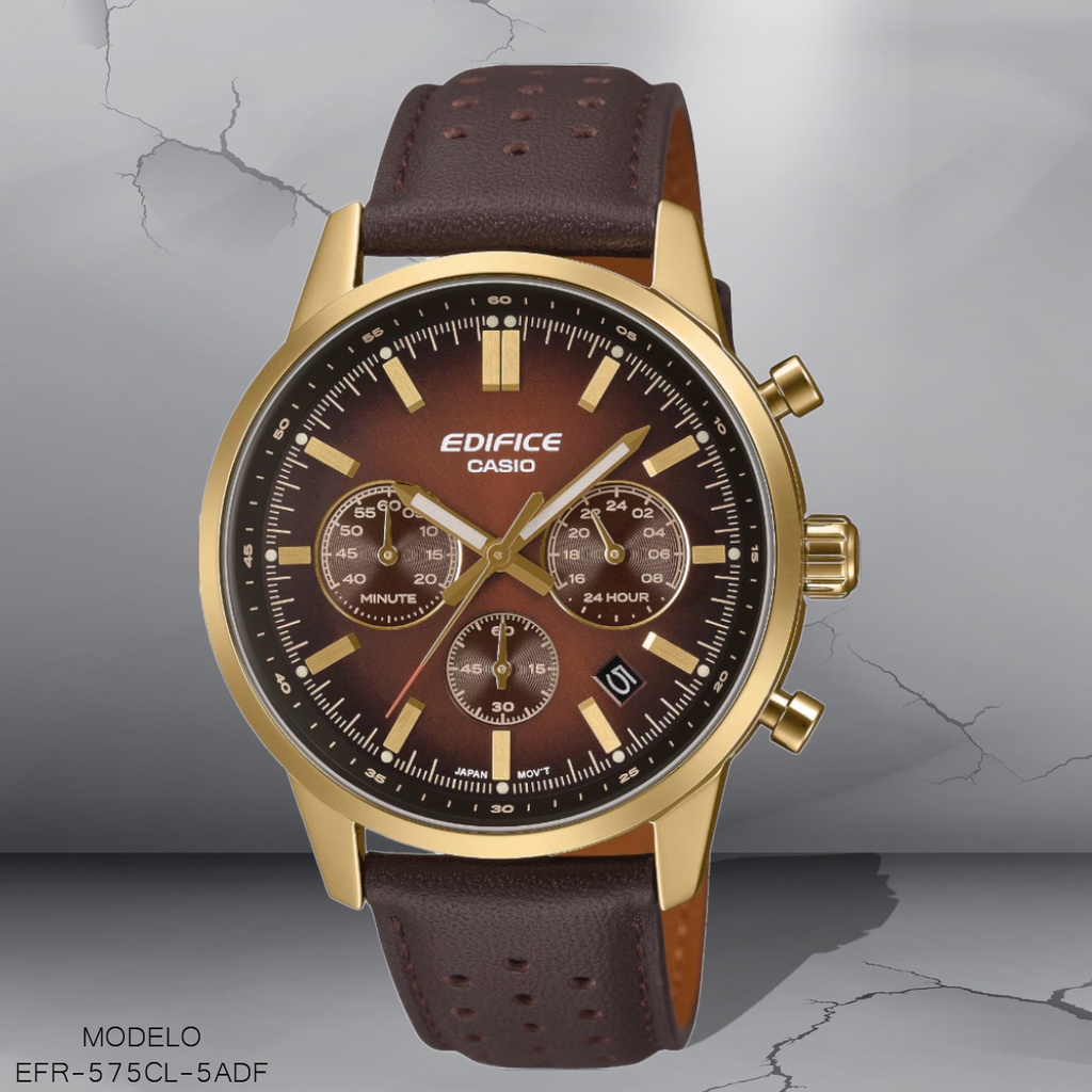 RELOJ CASIO EDIFICE ANALOGO EFR-575CL-5ADF CUERO CAFE