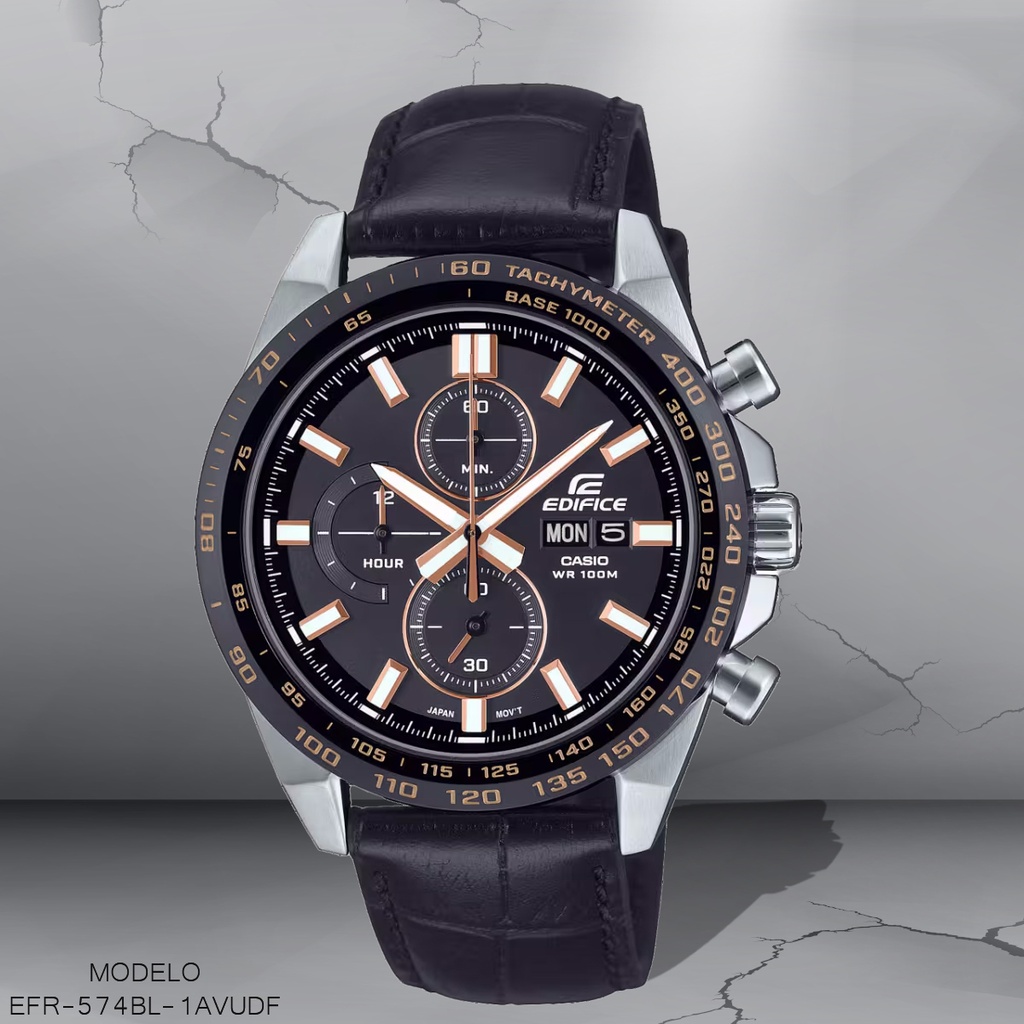 RELOJ CASIO EDIFICE EFR-574BL-1AVUDF CUERO NEGRO