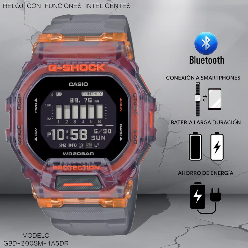 RELOJ CASIO G-SHOCK DIGITAL GBD-200SM-1A5DR RESINA GRIS