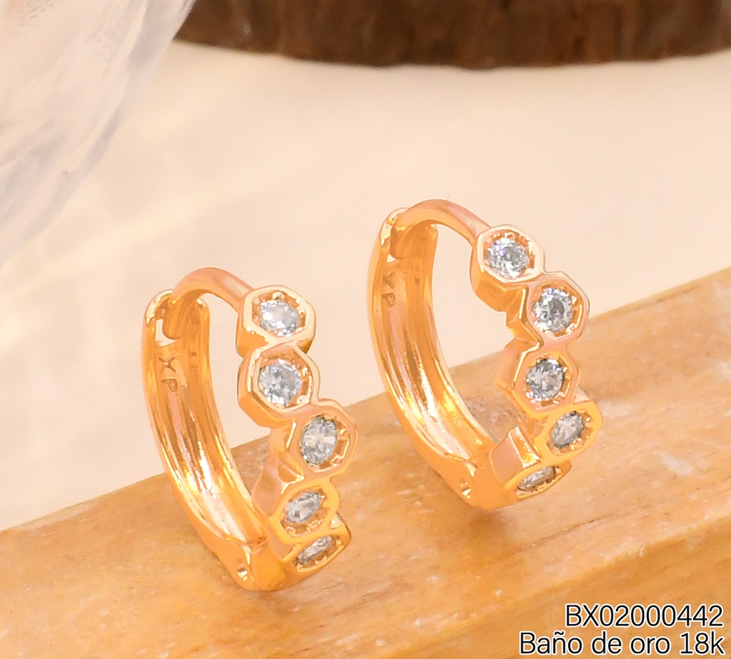 ARETES HUGGIES BAÑO DE ORO 18K XUPING LINEA ZIRC RD 14475