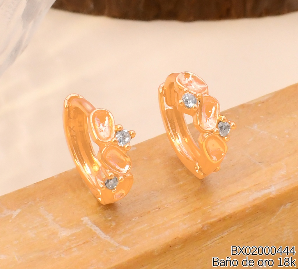 ARETES HUGGIES BAÑO DE ORO 18K XUPING OVALOS/ZIRC RD 14384