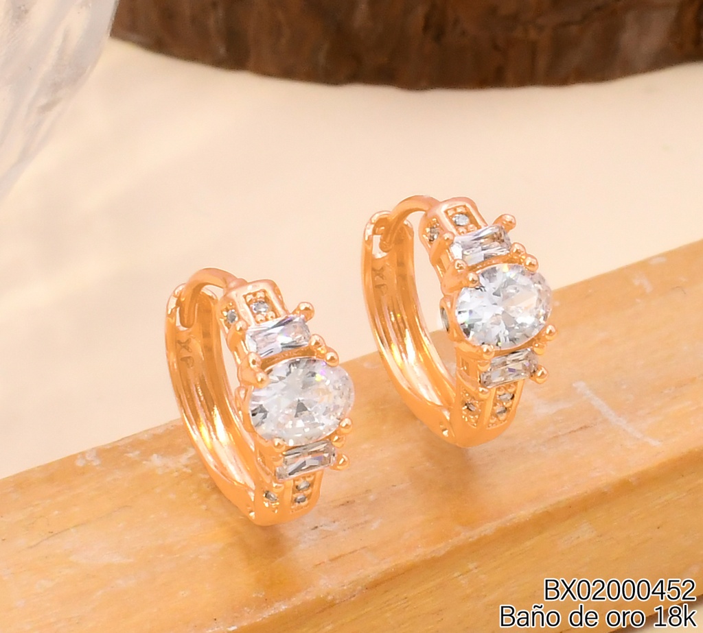 ARETES HUGGIES BAÑO DE ORO 18K XUPING ZIRC OVALADA/RECT. 1677E