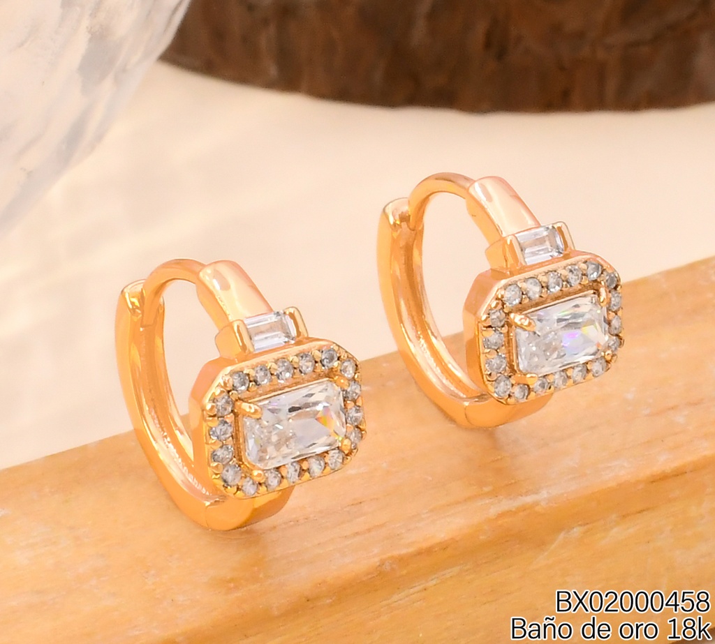 ARETES HUGGIES BAÑO DE ORO 18K XUPING ZIRC. RECT E65