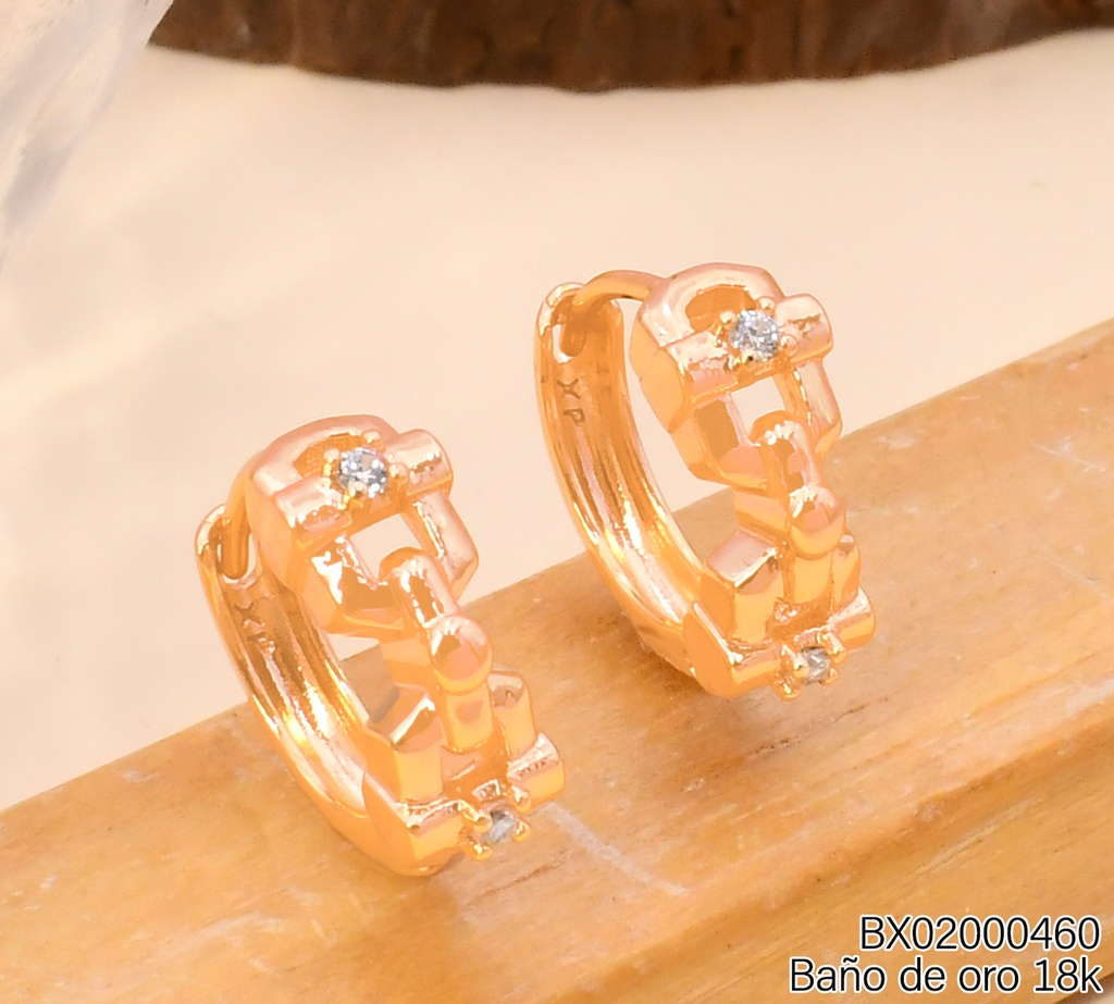 ARETES HUGGIES BAÑO DE ORO 18K XUPING 2 ESLAB/ZIRC. 7593E