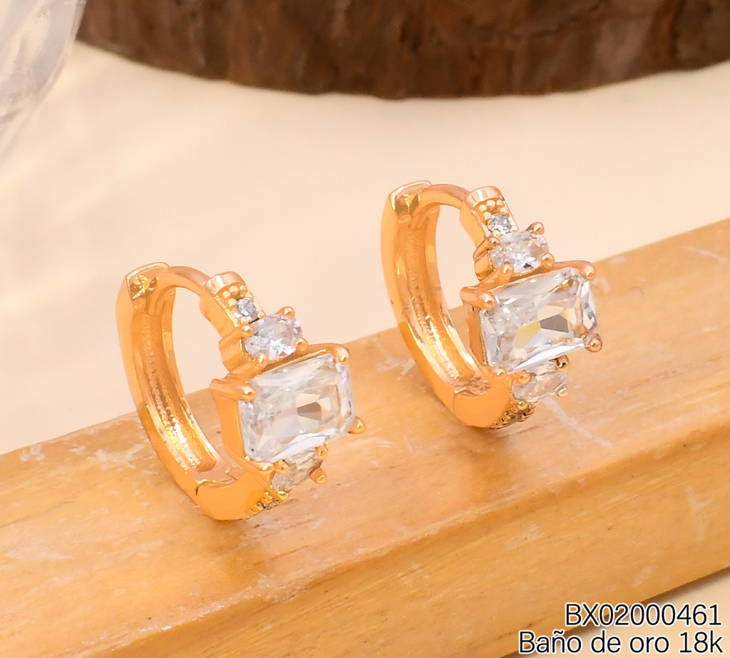 ARETES HUGGIES BAÑO DE ORO 18K XUPING ZIRC RD/ ZIRC RECT HORIZONTAL HE13117-1