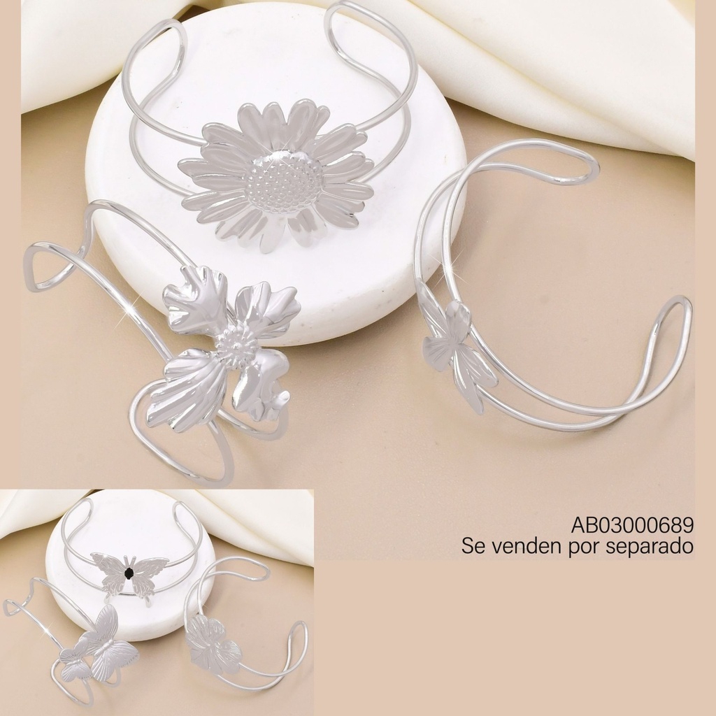 BRAZALETE PLAT.DISEÑOS FLORES/HOJAS/MARIPOSAS K8044