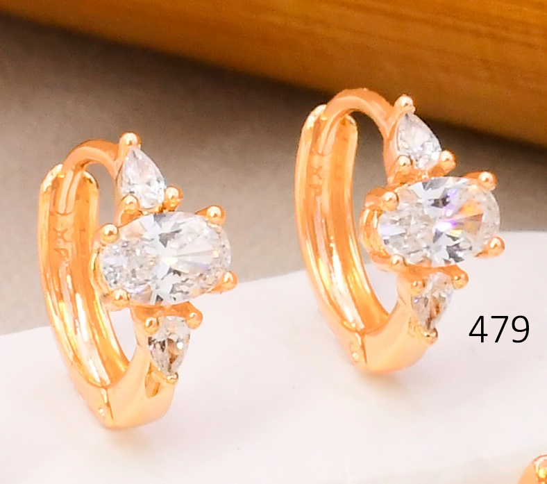 ARETES HUGGIES BAÑO DE ORO 18K XUPING  ZIRC OVALADA HORIZ. E102