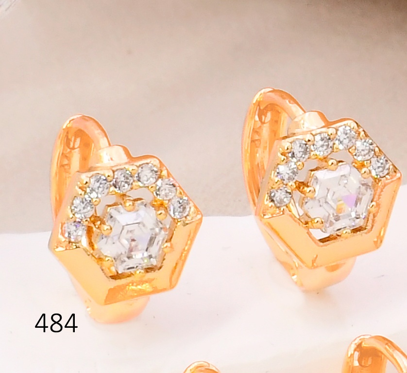 ARETES HUGGIES BAÑO DE ORO 18K XUPING HEXAGONO ZIRC TELB-0002