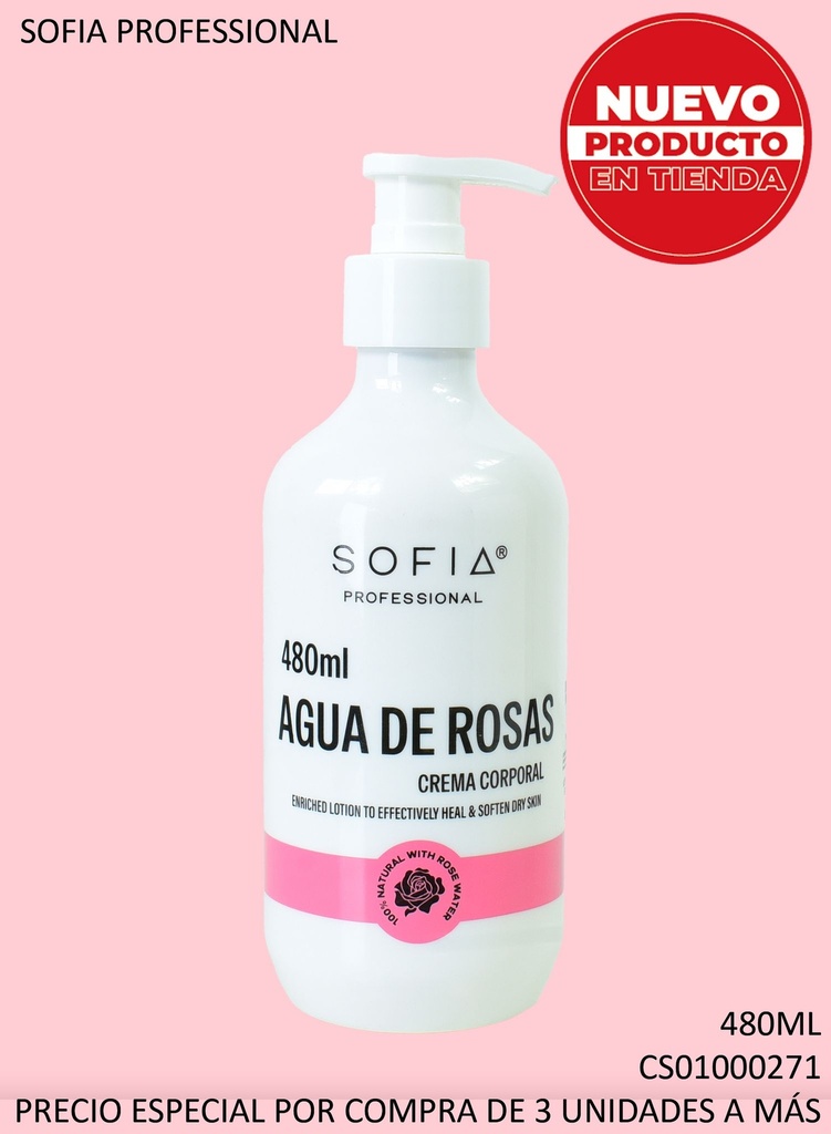 CREMA CORPORAL SOFIA AGUA DE ROSAS 480ML S480AR