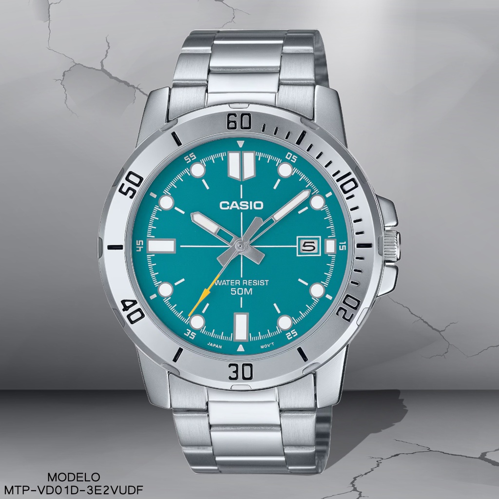 RELOJ CASIO ANALOGO MTP-VD01D-3E2VUDF METAL PLAT.