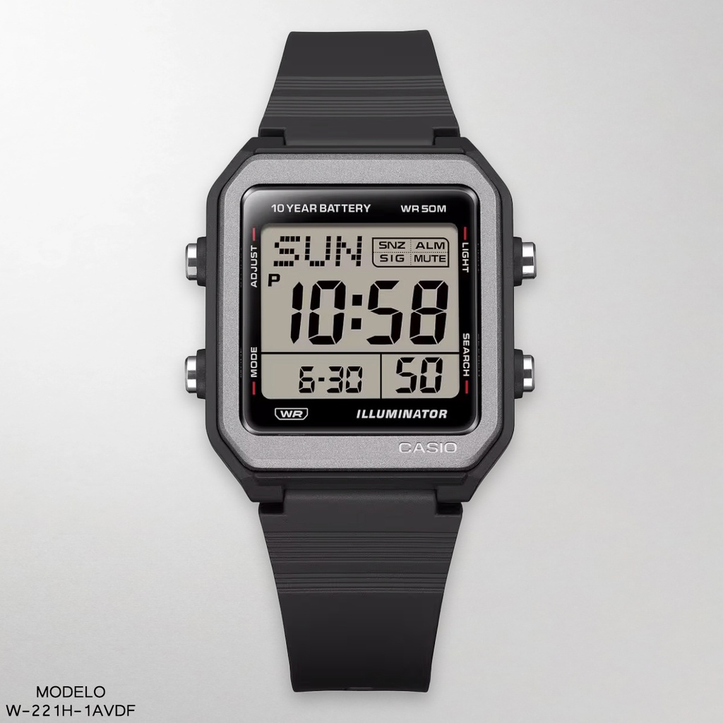 RELOJ CASIO DIGITAL W-221H-1AVDF RESINA NEGRA