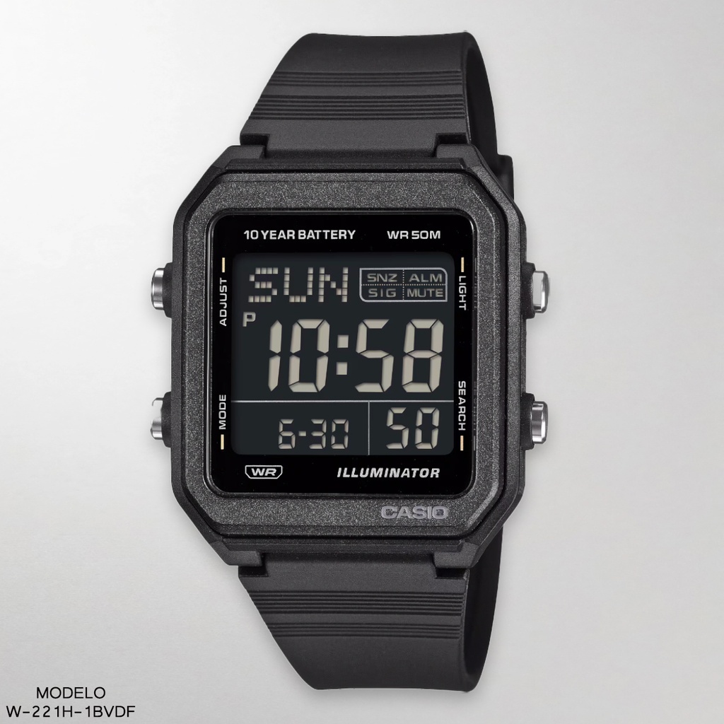 RELOJ CASIO DIGITAL W-221H-1BVDF RESINA NEGRA