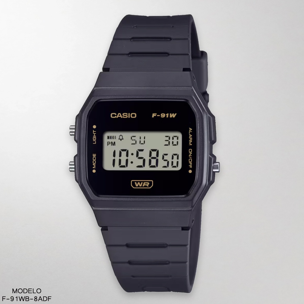 RELOJ CASIO DIGITAL F-91WB-8ADF RESINA NEGRA