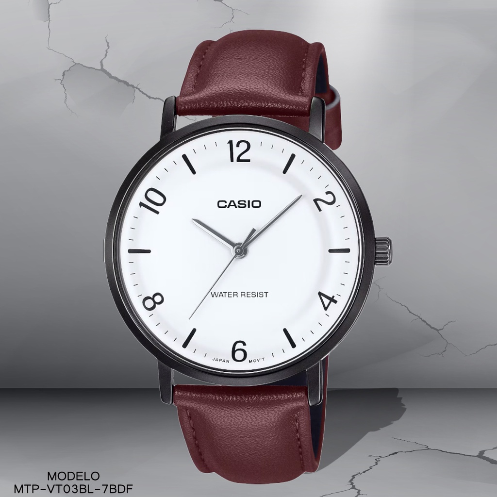 RELOJ CASIO ANALOGO MTP-VT03BL-7BDF CUERO CAFE