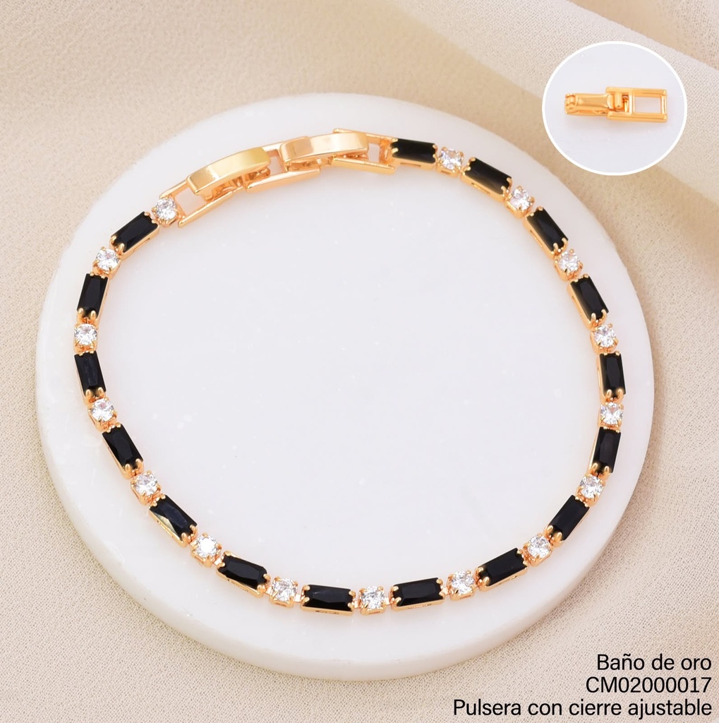 PULSERA DOR ZIRC RECT NEGRAS/RD CRISTALES BE1230-291 (IM26)