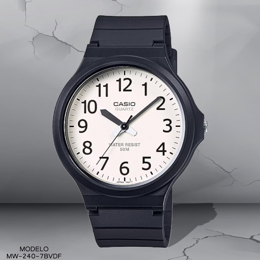 RELOJ CASIO ANALOGO MW-240-7BVDF RESINA NEGRA