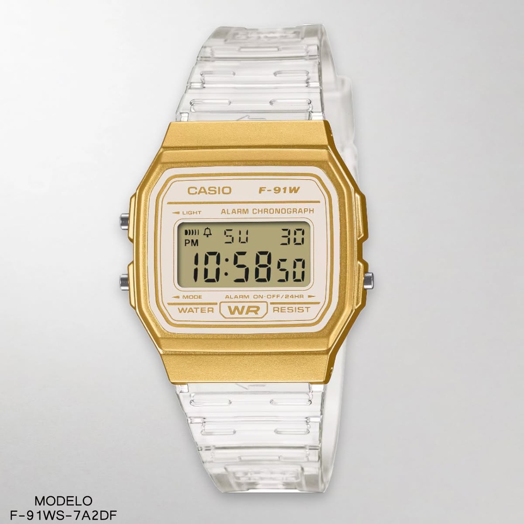 RELOJ CASIO DIGITAL F-91WS-7A2DF RESINA TRANSPARENTE