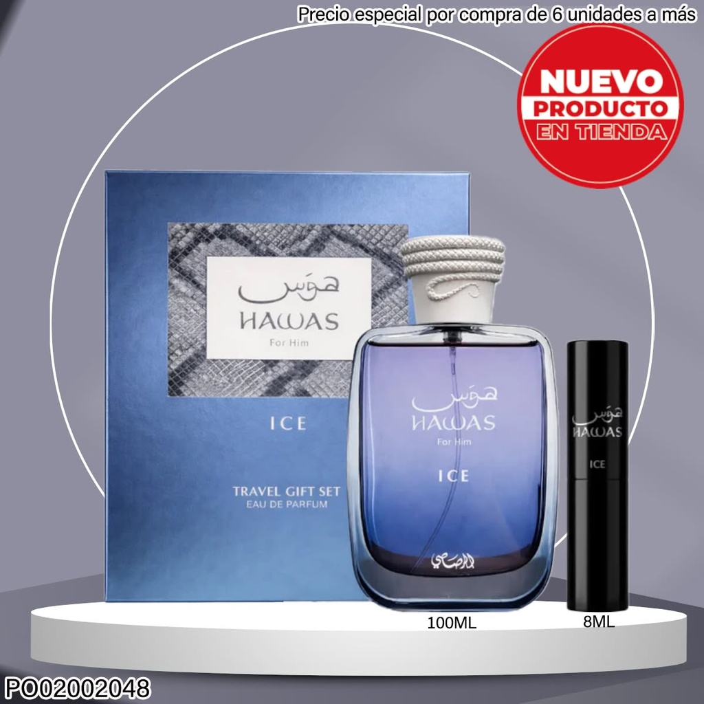 ESTUCHE PERFUMES HAWAS ICE RASASI TRAVEL GIFT 100ML/8ML