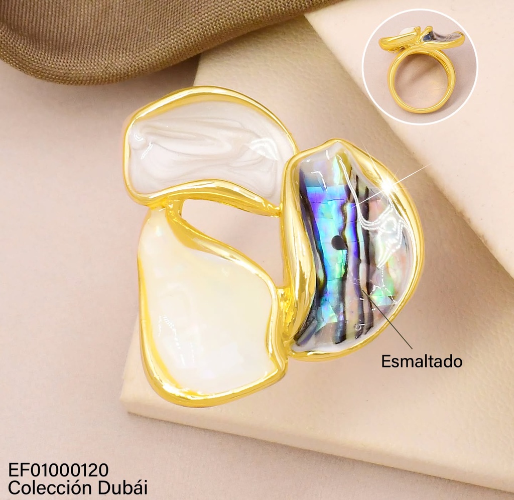 ANILLO TRIANGULO PETALOS NACAR/RAYAS FD25853